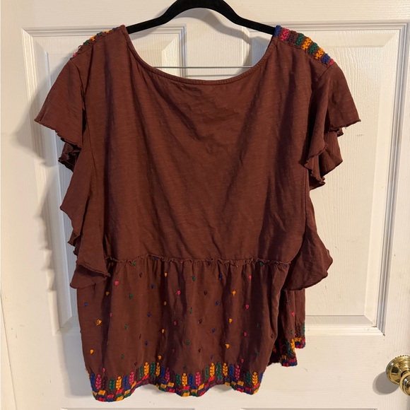 Anthropologie Multicolor Embroidered Brown Blouse - Picture 2 of 3